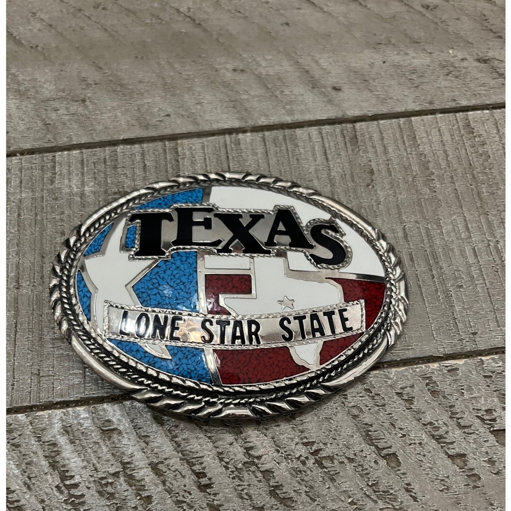 GSI Texas Lone Star State Belt Buckle Handcrafted USA Red White Blue Oval
